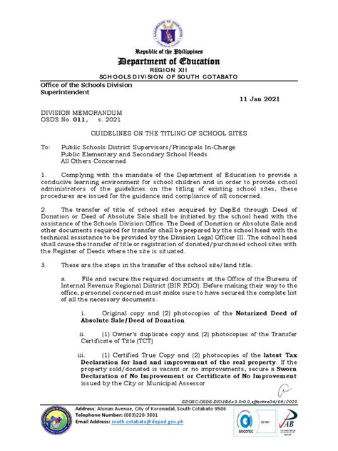 February 24, 2021 DO 011, s. 2021 – Guidelines on the .